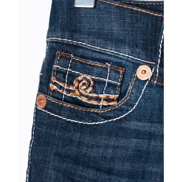 Seven7 Jeans Womens 27x33 Boot Cut Slim Low Rise Dark Wash Stretch Thick Stitch - Picture 2 of 9